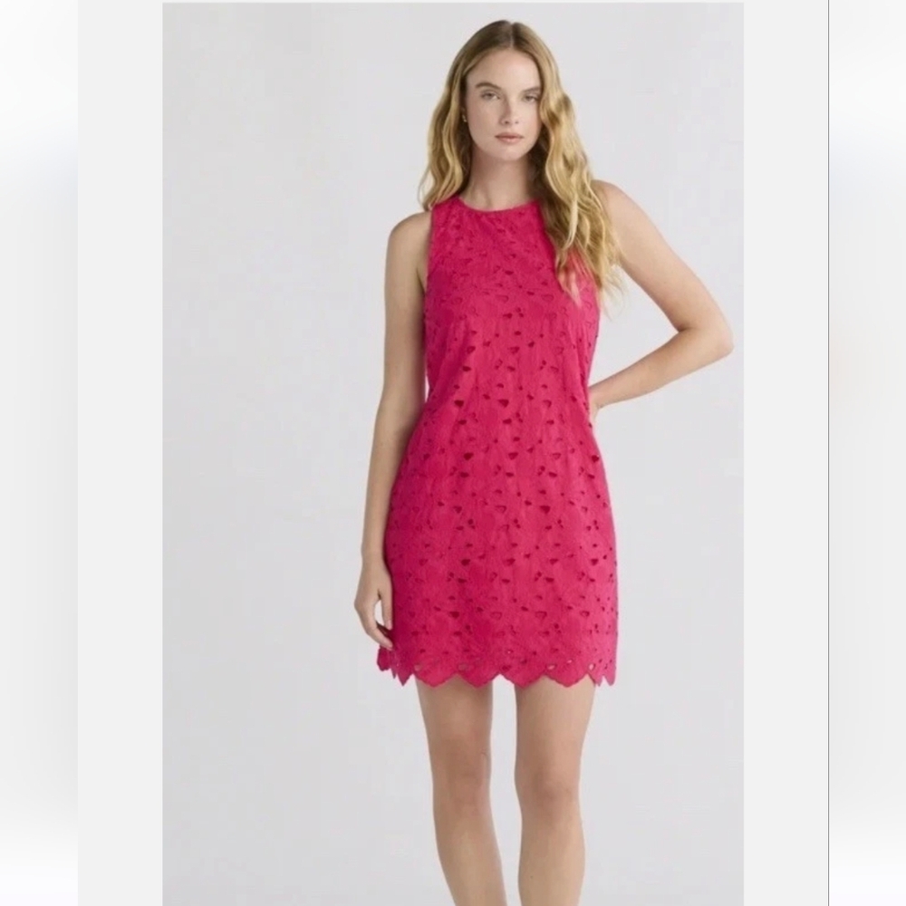 Vibrant Pink Mini Eyelet Dress